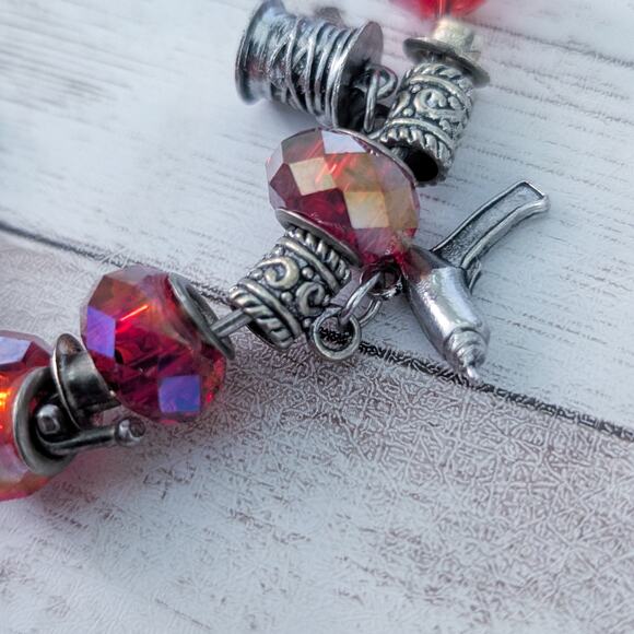 Crafting Charm Bracelet Red & Silver Tone - Fair Condition - Picture 9 of 16